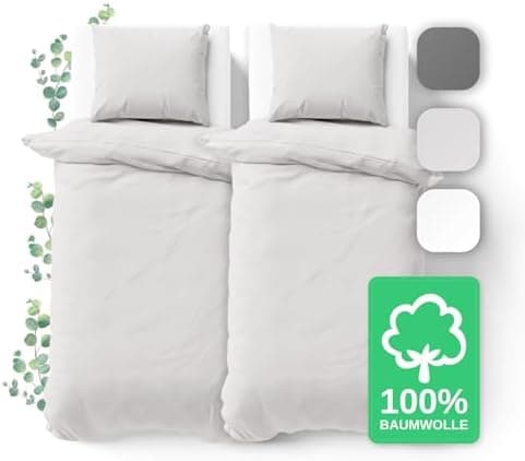 JACOBSON Bettwäsche 135x200 – 100% Baumwolle Perkal, OEKO‑TEX, 2‑teilig (135x200 + 80x80) mit Reißverschluss, Anthrazit