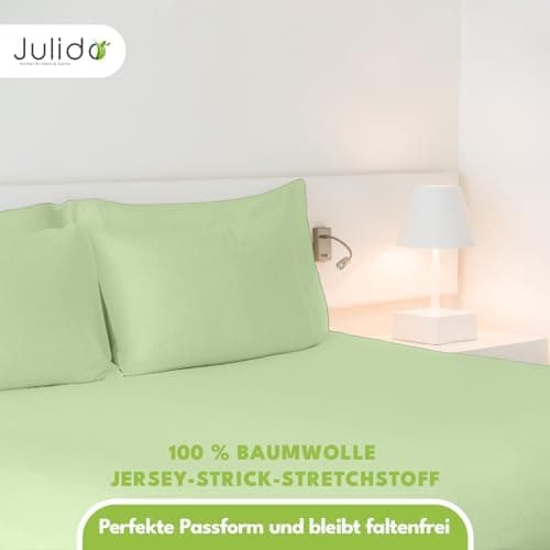 Julido Jersey-Spannbettlaken 140x200 cm – Baumwolle, OEKO-TEX® Standard 100, hautfreundlich & allergikergeeignet, Grün