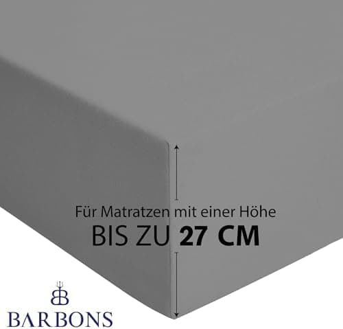 BARBONS Spannbettlaken 140x200 cm – 100% Baumwolle Jersey, für Boxspringbett & Matratzen bis 27 cm – Hellgrau