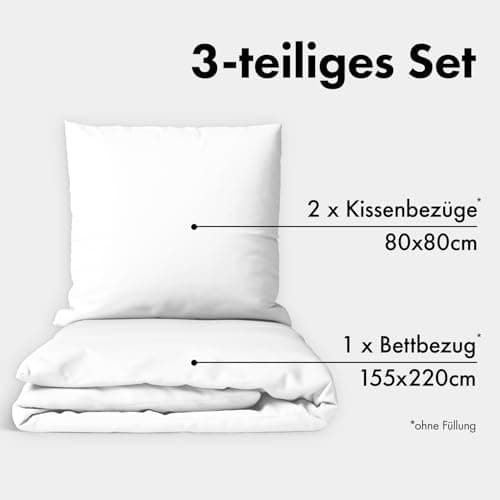 JACOBSON Bettwäsche 135x200 – 100% Baumwolle Perkal, OEKO‑TEX, 2‑teilig (135x200 + 80x80) mit Reißverschluss, Anthrazit