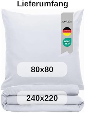 Komfortec Bettwäsche 2‑teilig (Bettbezug 155x220 + Kissenbezug 80x80) – superweiche gebürstete 100% Mikrofaser, Grau, OE