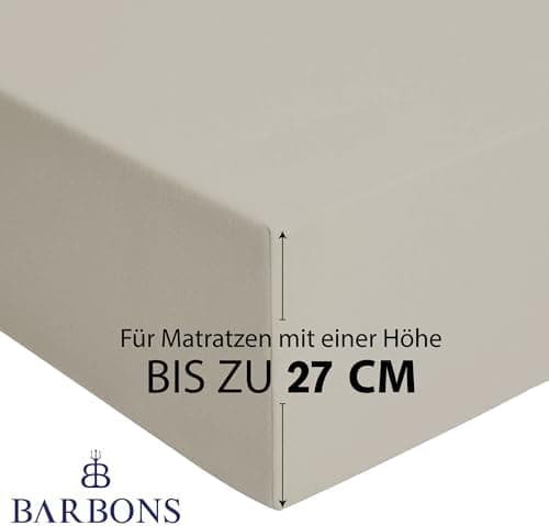 BARBONS Spannbettlaken 140x200 cm – 100% Baumwolle Jersey, für Boxspringbett & Matratzen bis 27 cm – Hellgrau