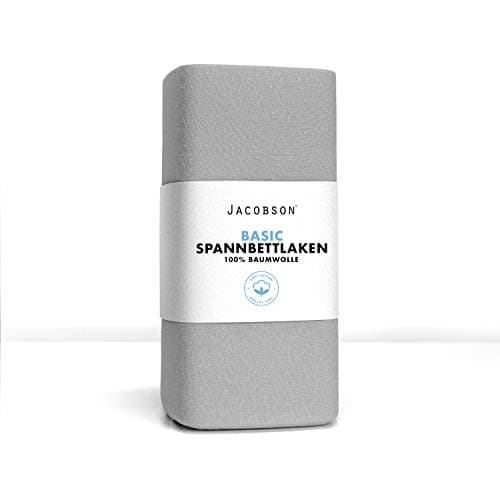 Jacobson Jersey-Spannbettlaken aus Baumwolle – OEKO-TEX STANDARD 100, 180x200–200x200 cm, Weiß