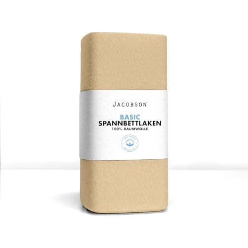 Jacobson Jersey-Spannbettlaken aus Baumwolle – OEKO-TEX STANDARD 100, 180x200–200x200 cm, Weiß