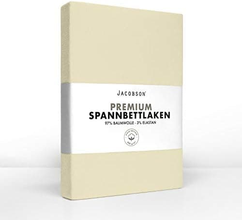 Jacobson Jersey-Spannbettlaken aus Baumwolle – OEKO-TEX STANDARD 100, 180x200–200x200 cm, Weiß