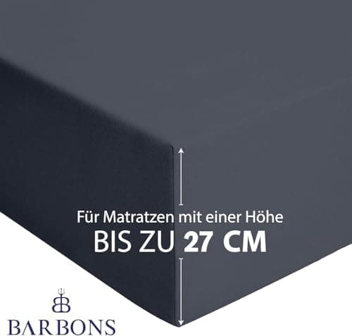 BARBONS Spannbettlaken 140x200 cm – 100% Baumwolle Jersey, für Boxspringbett & Matratzen bis 27 cm – Hellgrau