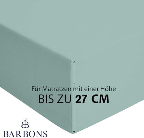 BARBONS Spannbettlaken 140x200 cm – 100% Baumwolle Jersey, für Boxspringbett & Matratzen bis 27 cm – Hellgrau