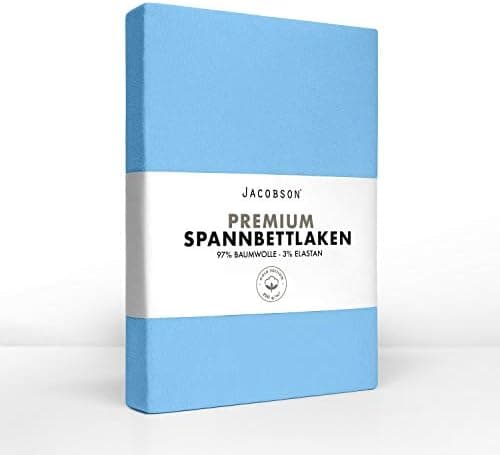 Jacobson Jersey-Spannbettlaken aus Baumwolle – OEKO-TEX STANDARD 100, 180x200–200x200 cm, Weiß