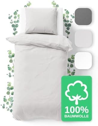 JACOBSON Bettwäsche 135x200 – 100% Baumwolle Perkal, OEKO‑TEX, 2‑teilig (135x200 + 80x80) mit Reißverschluss, Anthrazit