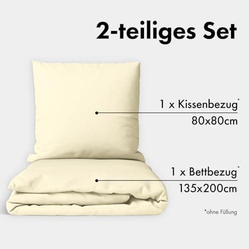 JACOBSON Bettwäsche 135x200 – 100% Baumwolle Perkal, OEKO‑TEX, 2‑teilig (135x200 + 80x80) mit Reißverschluss, Anthrazit