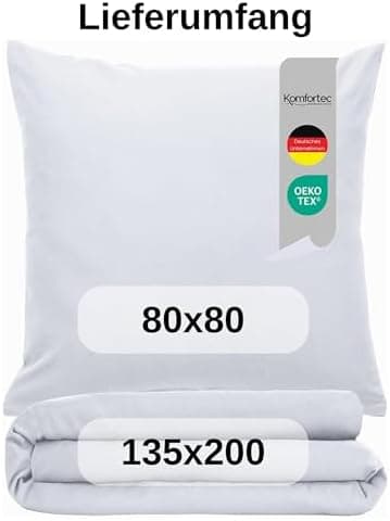 Komfortec Bettwäsche 2‑teilig (Bettbezug 155x220 + Kissenbezug 80x80) – superweiche gebürstete 100% Mikrofaser, Grau, OE