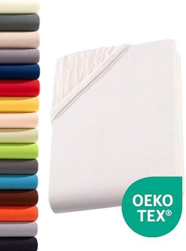 Jersey-Spannbettlaken 100% Baumwolle – 90–100×200 cm, für Matratzen bis 25 cm (Steghöhe bis 23 cm), Beige