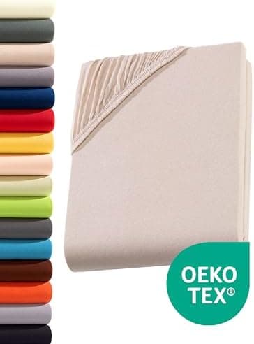 Jersey-Spannbettlaken 100% Baumwolle – 90–100×200 cm, für Matratzen bis 25 cm (Steghöhe bis 23 cm), Beige
