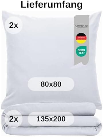 Komfortec Bettwäsche 2‑teilig (Bettbezug 155x220 + Kissenbezug 80x80) – superweiche gebürstete 100% Mikrofaser, Grau, OE