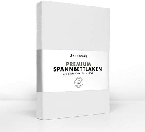 Jacobson Jersey-Spannbettlaken aus Baumwolle – OEKO-TEX STANDARD 100, 180x200–200x200 cm, Weiß
