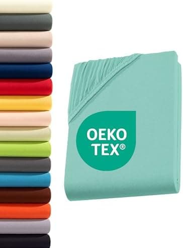 Jersey-Spannbettlaken 100% Baumwolle – 90–100×200 cm, für Matratzen bis 25 cm (Steghöhe bis 23 cm), Beige
