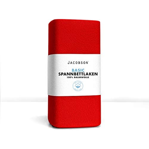 Jacobson Jersey-Spannbettlaken aus Baumwolle – OEKO-TEX STANDARD 100, 180x200–200x200 cm, Weiß
