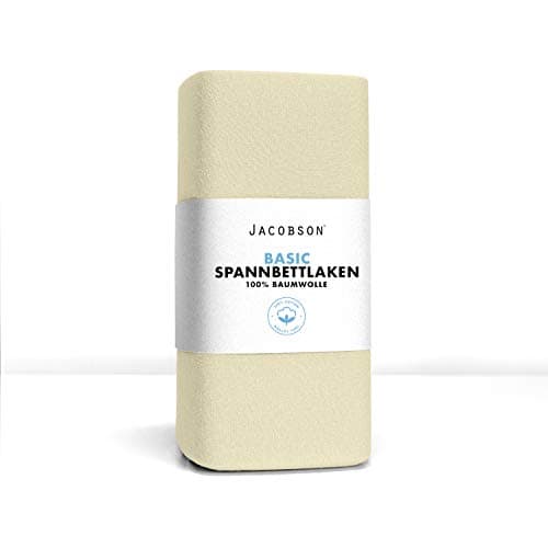 Jacobson Jersey-Spannbettlaken aus Baumwolle – OEKO-TEX STANDARD 100, 180x200–200x200 cm, Weiß