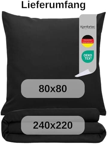 Komfortec Bettwäsche 2‑teilig (Bettbezug 155x220 + Kissenbezug 80x80) – superweiche gebürstete 100% Mikrofaser, Grau, OE