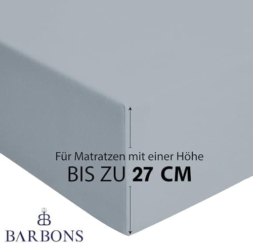 BARBONS Spannbettlaken 140x200 cm – 100% Baumwolle Jersey, für Boxspringbett & Matratzen bis 27 cm – Hellgrau