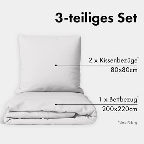 JACOBSON Bettwäsche 135x200 – 100% Baumwolle Perkal, OEKO‑TEX, 2‑teilig (135x200 + 80x80) mit Reißverschluss, Anthrazit