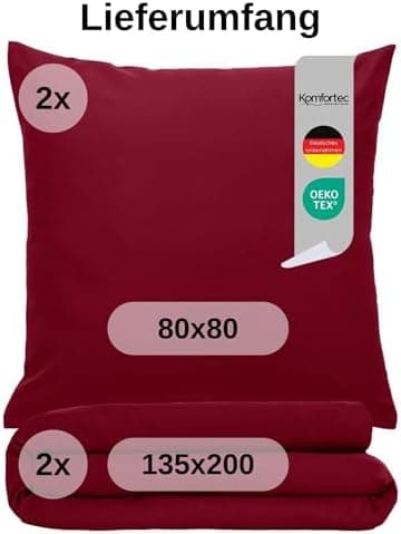 Komfortec Bettwäsche 2‑teilig (Bettbezug 155x220 + Kissenbezug 80x80) – superweiche gebürstete 100% Mikrofaser, Grau, OE