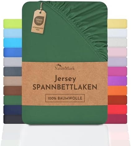 NatureMark Spannbettlaken / Spannbetttuch 100% Baumwolle, anthrazit – 90 x 200 bis 100 x 200 cm