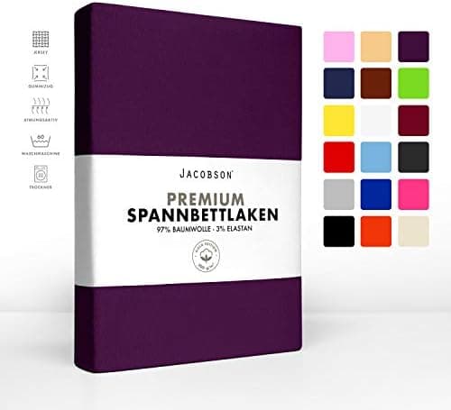 Jacobson Jersey-Spannbettlaken aus Baumwolle – OEKO-TEX STANDARD 100, 180x200–200x200 cm, Weiß