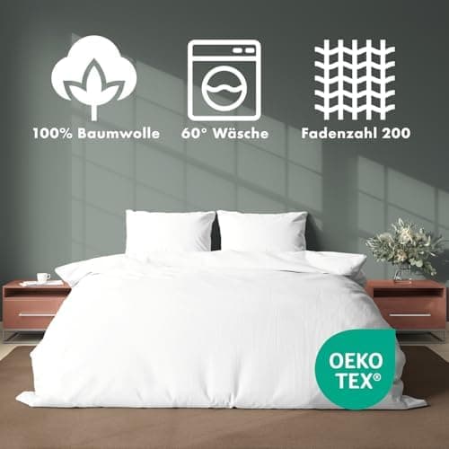 JACOBSON Bettwäsche 135x200 – 100% Baumwolle Perkal, OEKO‑TEX, 2‑teilig (135x200 + 80x80) mit Reißverschluss, Anthrazit