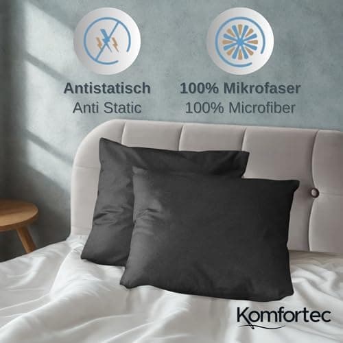 Komfortec Bettwäsche 2‑teilig (Bettbezug 155x220 + Kissenbezug 80x80) – superweiche gebürstete 100% Mikrofaser, Grau, OE