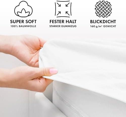 Jacobson Jersey-Spannbettlaken aus Baumwolle – OEKO-TEX STANDARD 100, 180x200–200x200 cm, Weiß