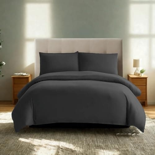 Komfortec Bettwäsche 2‑teilig (Bettbezug 155x220 + Kissenbezug 80x80) – superweiche gebürstete 100% Mikrofaser, Grau, OE