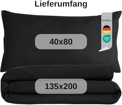 Komfortec Bettwäsche 2‑teilig (Bettbezug 155x220 + Kissenbezug 80x80) – superweiche gebürstete 100% Mikrofaser, Grau, OE