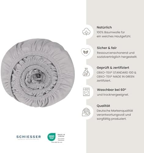 Schiesser Spannbettlaken Jessi – 100% gekämmte Baumwolle aus nachhaltiger Produktion | 180–190×200 cm, Matratzenhöhe bis