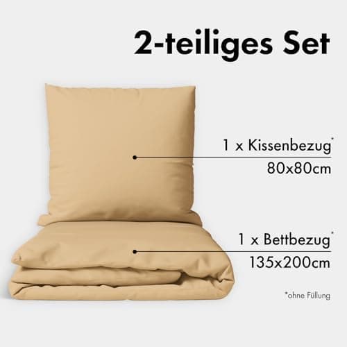 JACOBSON Bettwäsche 135x200 – 100% Baumwolle Perkal, OEKO‑TEX, 2‑teilig (135x200 + 80x80) mit Reißverschluss, Anthrazit