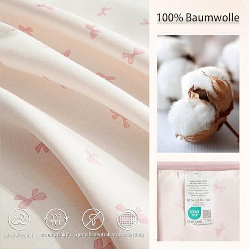 Freyamy Bettwäsche 135x200 cm – 2‑teilig Baumwolle, Floral (Weiß/Rosa/Grün) inkl. Kissenbezug 80x80 cm