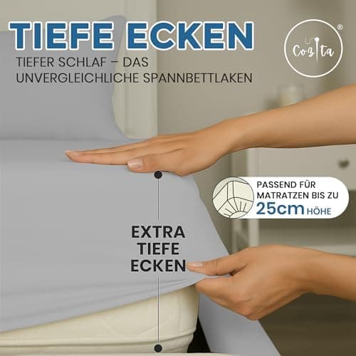 Spannbettlaken 140x200 cm – 100% Baumwoll‑Jersey, passend für Matratzen bis 25 cm Höhe