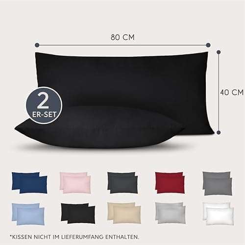 Dreamzie Kissenbezug 40x80 (2er Set) – Mikrofaser weich, OEKO-TEX STANDARD 100, Anthrazit mit Reißverschluss