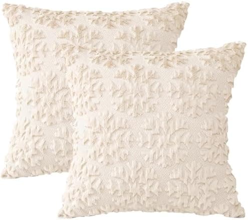 Artscope 2er-Set Kissenbezüge (40x40 cm) – weicher Kurzplüsch Wollsamt, Schneeflocke Creme Beige