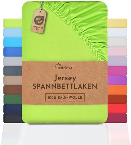 NatureMark Spannbettlaken / Spannbetttuch 100% Baumwolle, anthrazit – 90 x 200 bis 100 x 200 cm