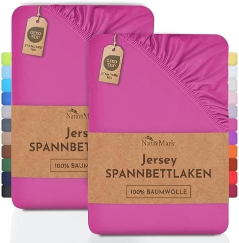 NatureMark Jersey-Spannbettlaken 2er-Pack – 100% Baumwolle, 90 x 200–100 x 200 cm, Creme/Natur