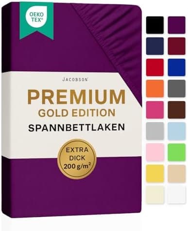 Jacobson Premium Spannbettlaken Jersey 200 g/m² – XL Überlänge für Matratzengrößen 140×200–160×220 cm, Natur