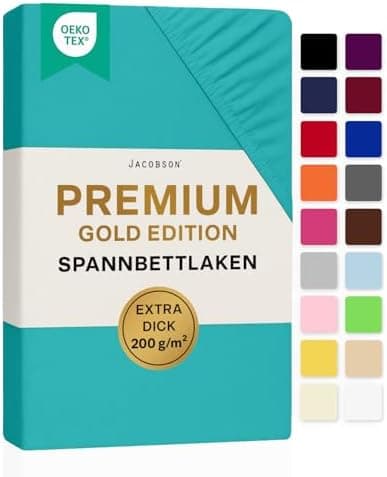 Jacobson Premium Spannbettlaken Jersey 200 g/m² – XL Überlänge für Matratzengrößen 140×200–160×220 cm, Natur