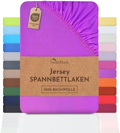 NatureMark Spannbettlaken / Spannbetttuch 100% Baumwolle, anthrazit – 90 x 200 bis 100 x 200 cm