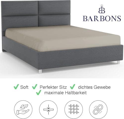 BARBONS Spannbettlaken 140x200 cm – 100% Baumwolle Jersey, für Boxspringbett & Matratzen bis 27 cm – Hellgrau