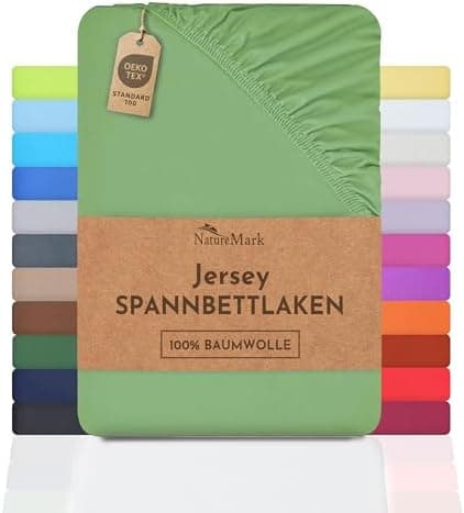 NatureMark Spannbettlaken / Spannbetttuch 100% Baumwolle, anthrazit – 90 x 200 bis 100 x 200 cm