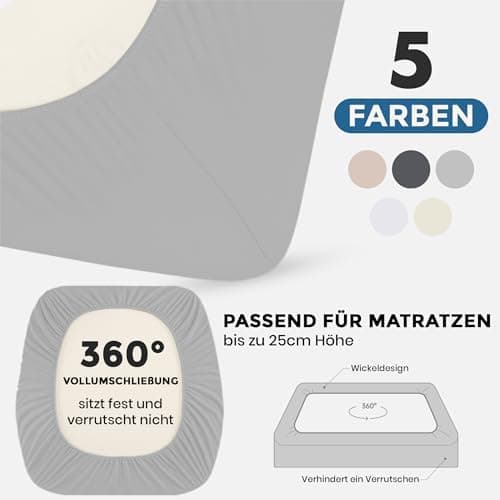 Spannbettlaken 140x200 cm – 100% Baumwoll‑Jersey, passend für Matratzen bis 25 cm Höhe