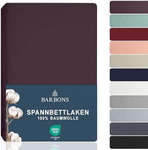 BARBONS Spannbettlaken 140x200 cm – 100% Baumwolle Jersey, für Boxspringbett & Matratzen bis 27 cm – Hellgrau