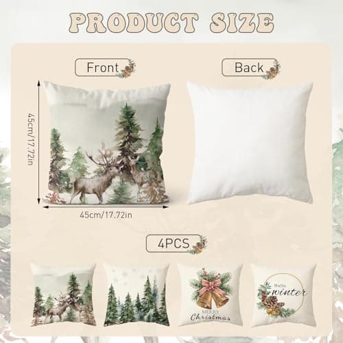 Aitsite 4er-Pack Weihnachts-Kissenbezüge 45 x 45 cm – Winterliche Dekoration für Sofa & Wohnzimmer