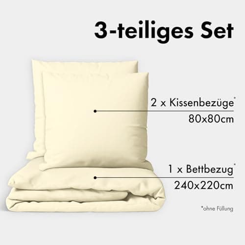 JACOBSON Bettwäsche 135x200 – 100% Baumwolle Perkal, OEKO‑TEX, 2‑teilig (135x200 + 80x80) mit Reißverschluss, Anthrazit